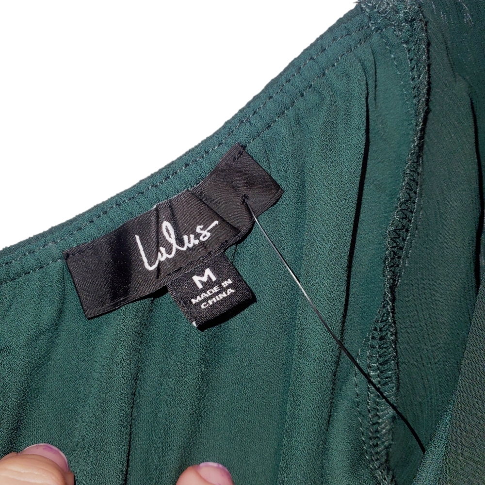 Lulu's NWT Playful Passion Emerald Green Flutter Sleeve Romper - Picture 2 of 11